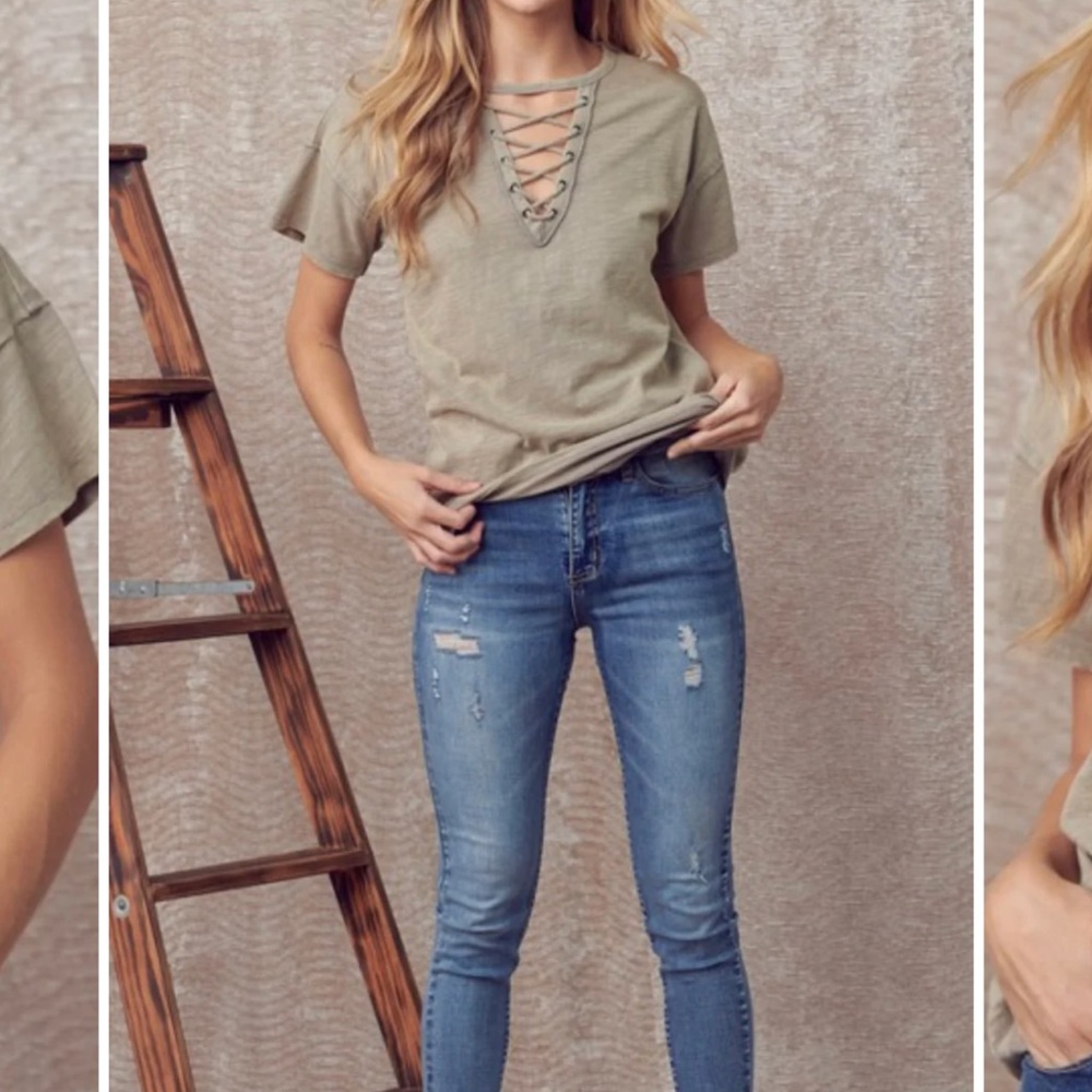 Express • olive lace up tee • small